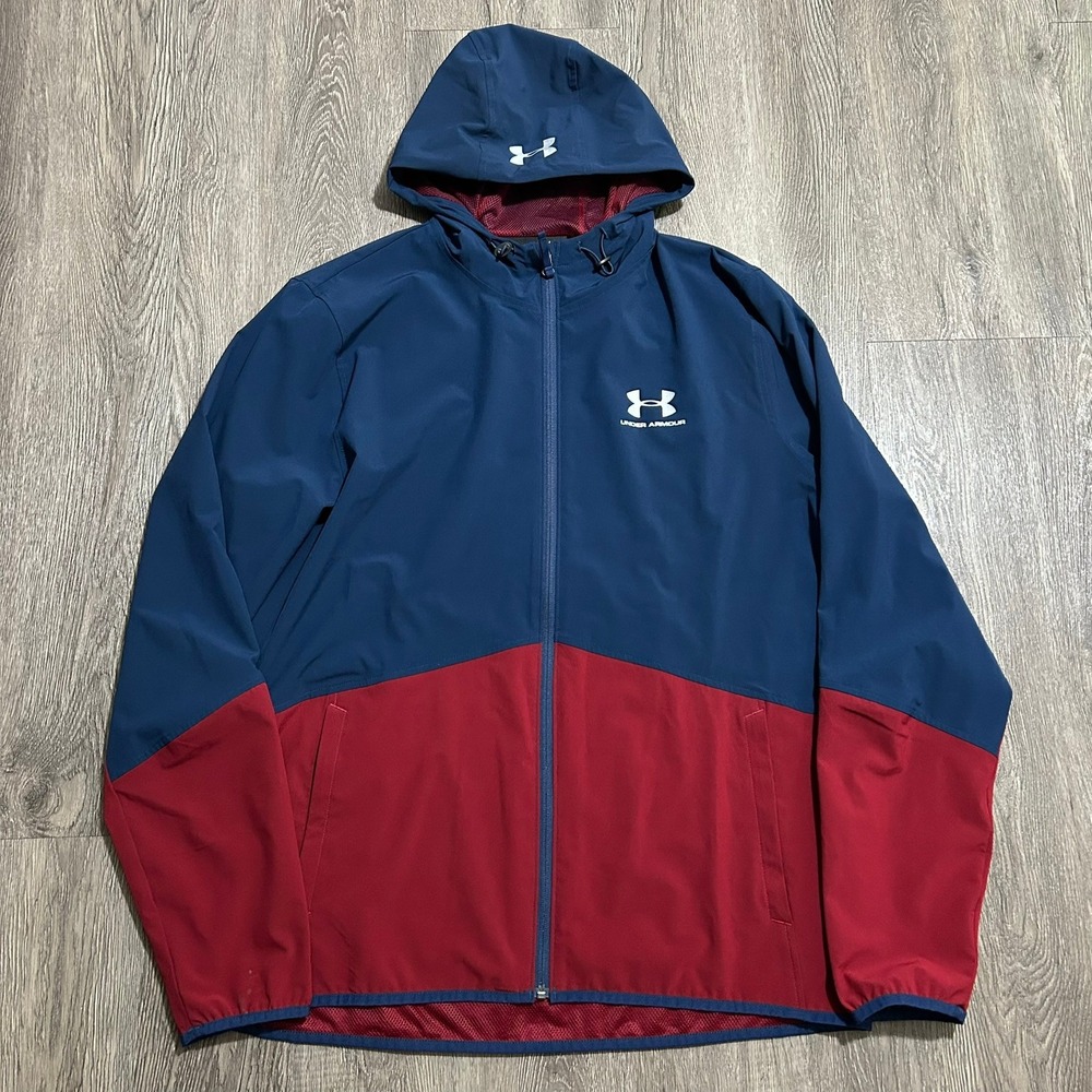 Under Armour Jacket Large Blue‎ Red Storm HeatGear Full Zip Hooded 1299121